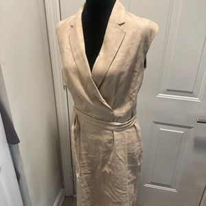 NEVER WORN! The Notched Collar Tie Waist Dress In Herringbone Linen Blend